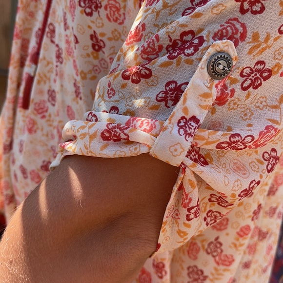Free people dress short sleeves with pockets peach red paisley print - Picture 5 of 7